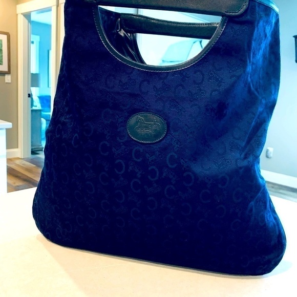 VINTAGE Celine Jacquard C Fabric & Leather Handbag Tote - Picture 14 of 15